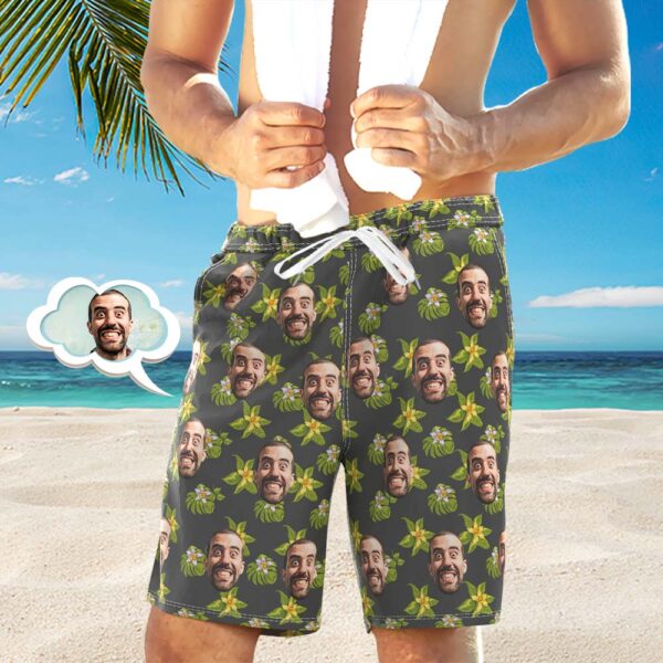 Green And White Flower Personalised Swimming Shorts Photo on Swim Trunks