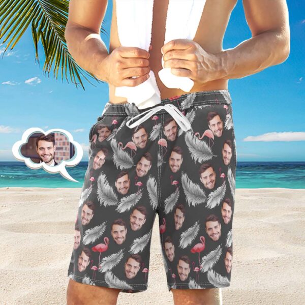 Custom Beach Shorts Face on Swim Trunks Men’s Gifts – Feather And Flamingo Black