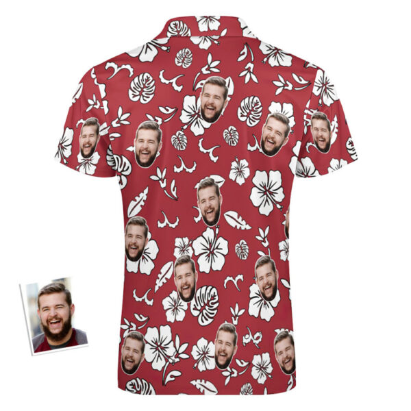 Custom Red Flowers Men’s Polo Shirt Personalized Face Funny Polo Shirt with Zipper