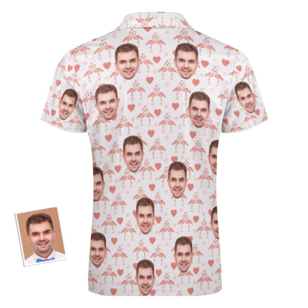 Custom Flamingo Love Men’s Polo Shirt Personalized Face Funny Polo Shirt with Zipper