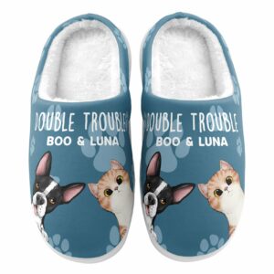 Double Trouble Personalized Slippers Mothers Day Funny Birthday Gift For Pet Lovers Dog Mom Cat Dad Dog Cat Owners 4 354bc40c 5641 483f bf98 c6bc0c1ce96d
