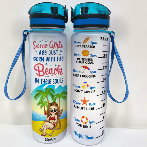 Just A Girl Who Loves Beaches – Personalized Custom Water Tracker Bottle