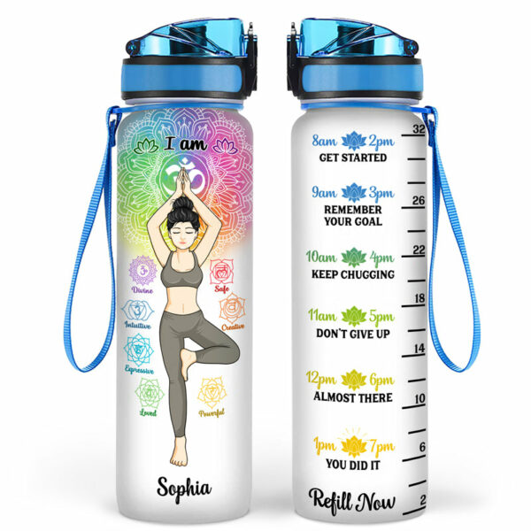 I Am Divine Intuitive Expressive Loved Powerful Creative Safe – Gift For Yoga Lovers – Personalized Custom Water Tracker Bottle