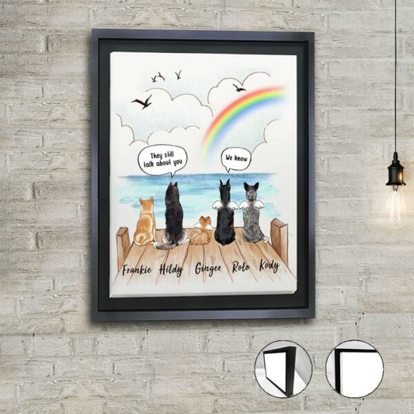 Personalized dog memorial gifts Rainbow bridge Framed Canvas They still talk about you conversation – Wooden Dock