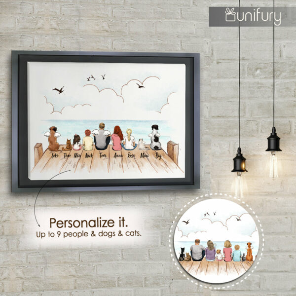 Personalized gifts with the whole family & dogs & cats Framed Canvas – UP TO 9 PEOPLE & PETS