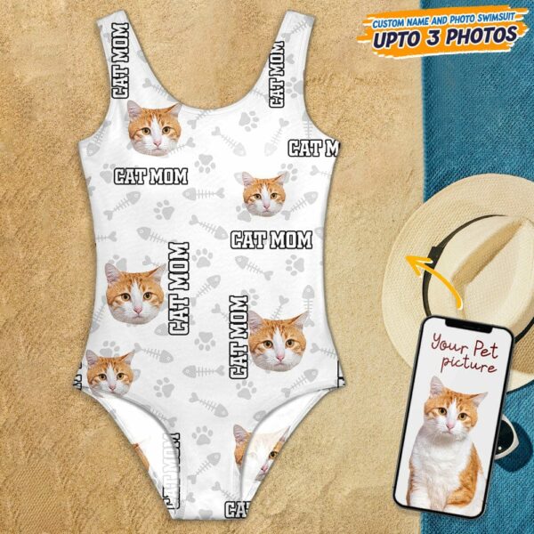 Custom Cat Photo With Accessory Pattern Swimsuit