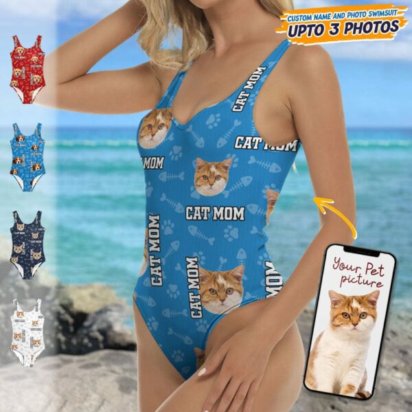 Custom Cat Photo With Accessory Pattern Swimsuit