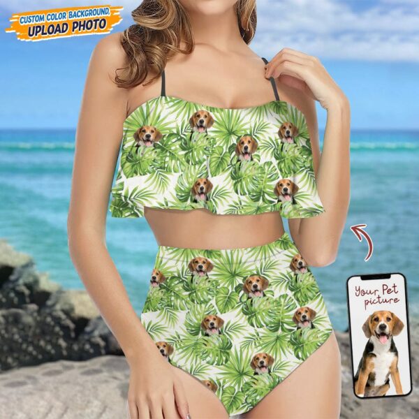 Custom Dog Photo With Pattern Bikini Swimsuit