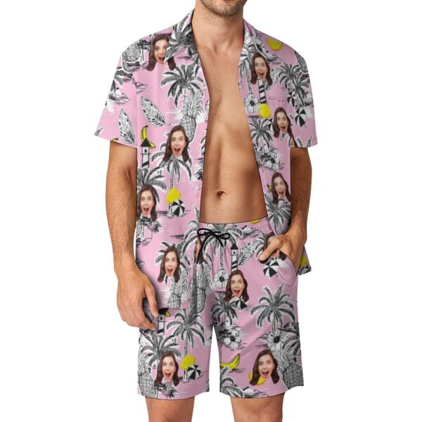Custom Face on Hawaiian Set Palm Tree Pineapple Beach Holiday Hawaiian Shirt & Summer Shorts Set