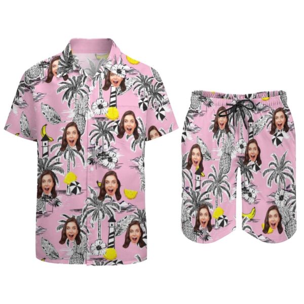 Custom Face on Hawaiian Set Palm Tree Pineapple Beach Holiday Hawaiian Shirt & Summer Shorts Set
