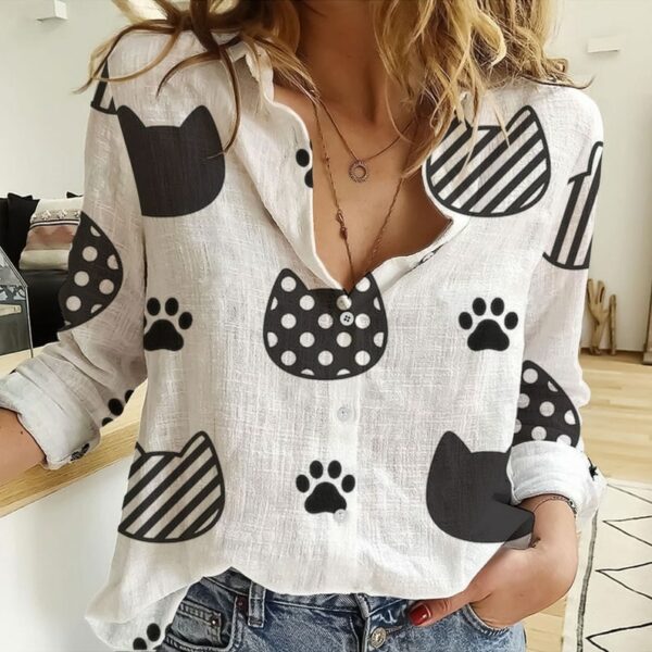 3D Cat Long Sleeve Button Shirt